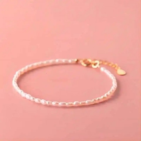 Elegant 3-4mm Freshwater Pearl Beaded Bracelet for Women in 925 Silver Chain