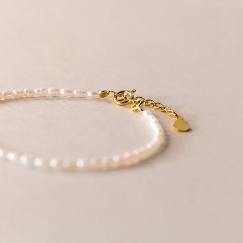 Elegant 3-4mm Freshwater Pearl Beaded Bracelet for Women in 925 Silver Chain