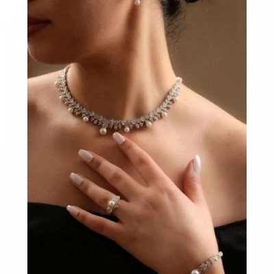 Cubic Zirconia Pearl Jewelry Set - Women's Wedding Bridal Gift 250320