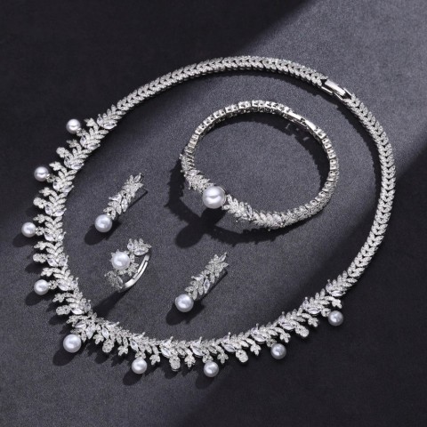 Cubic Zirconia Pearl Jewelry Set - Women's Wedding Bridal Gift 250320