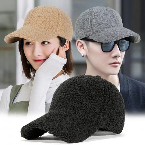 Winter Warm Plush Artificial Lamb Wool Ball Cap for Men and Women