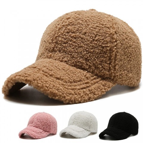 Winter Warm Plush Artificial Lamb Wool Ball Cap for Men and Women