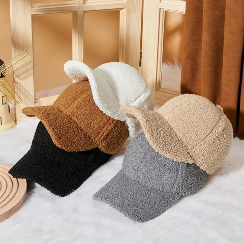 Winter Warm Plush Artificial Lamb Wool Ball Cap for Men and Women