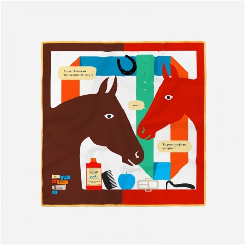 Luxury Twill Silk Scarves for Women with Horse Head Painting - 53CM Square Wraps