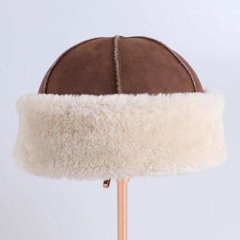 Unisex Premium Genuine Sheepskin Leather Beanie Hat - Warm Soft Fur Winter Cap