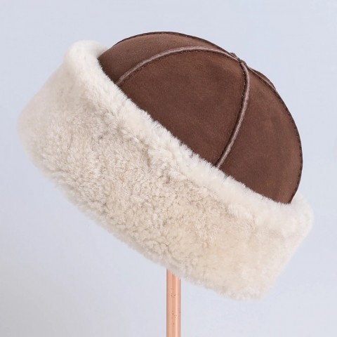Unisex Premium Genuine Sheepskin Leather Beanie Hat - Warm Soft Fur Winter Cap