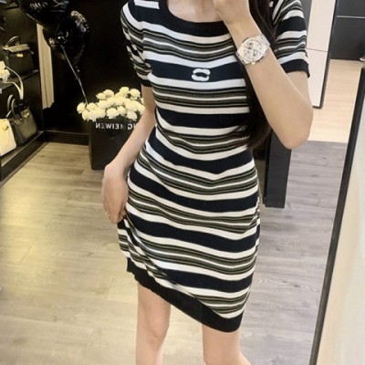 Classic Vintage Striped Short Sleeve T-Shirt with Alphabet Embroidery for Women