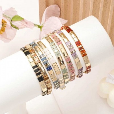 ZMZY Women's Fashion Rainbow Elastic Stone Tile Beads Bracelet