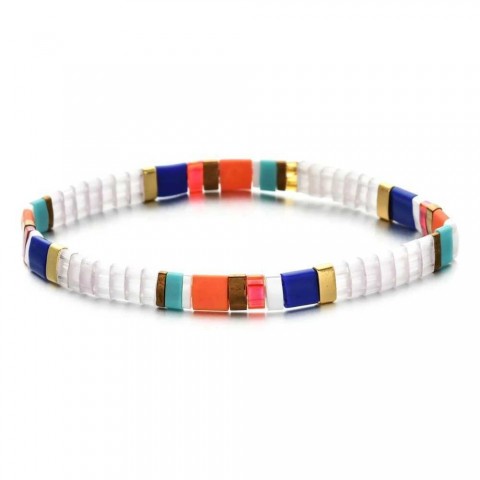 ZMZY Women's Fashion Rainbow Elastic Stone Tile Beads Bracelet