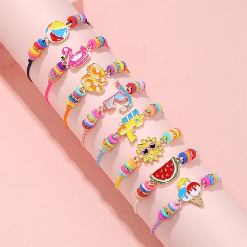 8 Pack Adjustable Fruit Themed Bracelets for Girls