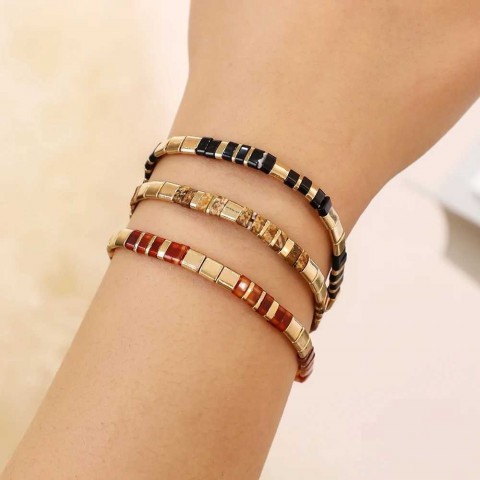 ZMZY Women's Fashion Rainbow Elastic Stone Tile Beads Bracelet