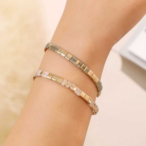 ZMZY Women's Fashion Rainbow Elastic Stone Tile Beads Bracelet