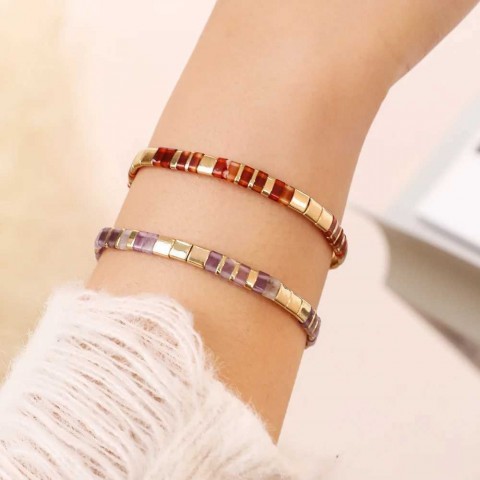 ZMZY Women's Fashion Rainbow Elastic Stone Tile Beads Bracelet