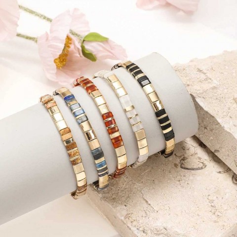 ZMZY Women's Fashion Rainbow Elastic Stone Tile Beads Bracelet