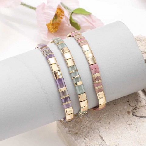 ZMZY Women's Fashion Rainbow Elastic Stone Tile Beads Bracelet