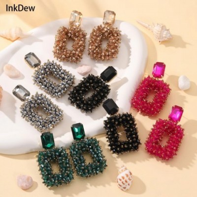 INKDEW Bohemian Gold Square Crystal Dangle Earrings for Women