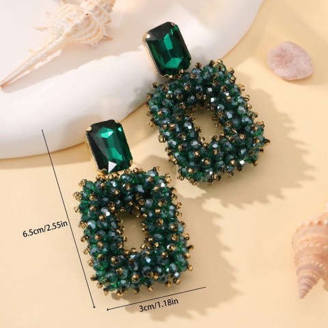 INKDEW Bohemian Gold Square Crystal Dangle Earrings for Women