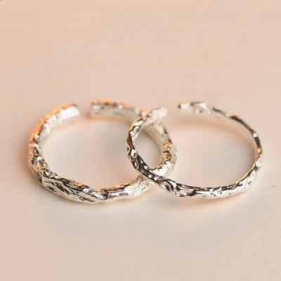 S925 Sterling Silver Branch and Wood Couple Ring for Men and Women Matching Jewelry