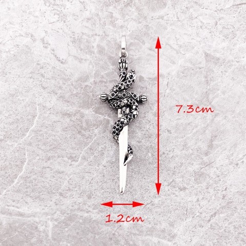 Blackened Snake Sword Pendant Necklace 925 Sterling Silver Unisex Gift