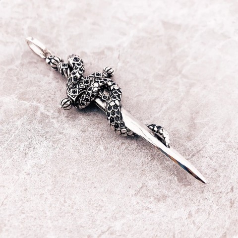 Blackened Snake Sword Pendant Necklace 925 Sterling Silver Unisex Gift