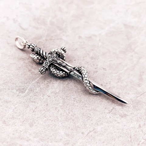 Blackened Snake Sword Pendant Necklace 925 Sterling Silver Unisex Gift