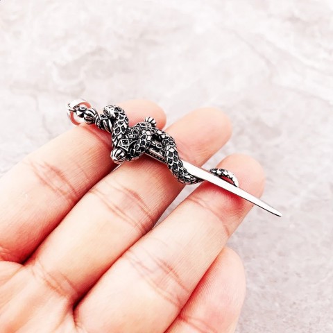 Blackened Snake Sword Pendant Necklace 925 Sterling Silver Unisex Gift