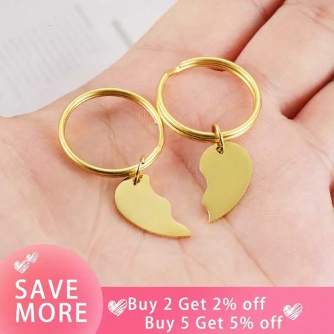 Fnixtar Mirror Polish Stainless Steel Split Heart Keychains - DIY Jewelry for Couples