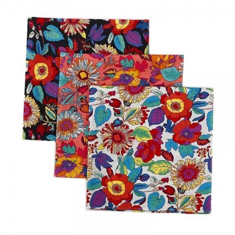 Handmade Japanese 3Pcs 46x46cm Retro Printed Cotton Bandana Set for Women W240921