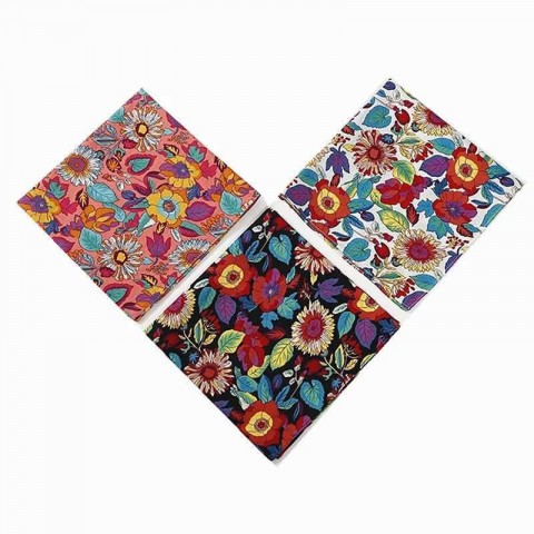 Handmade Japanese 3Pcs 46x46cm Retro Printed Cotton Bandana Set for Women W240921