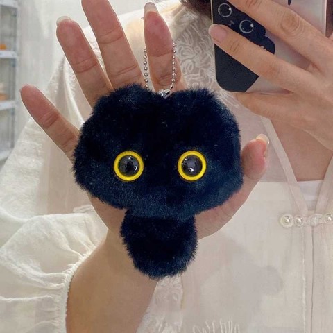 Cute Black Cat Plush Toy Keychain for Boys W250116