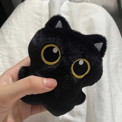 Cute Black Cat Plush Toy Keychain for Boys W250116