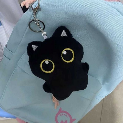 Cute Black Cat Plush Toy Keychain for Boys W250116