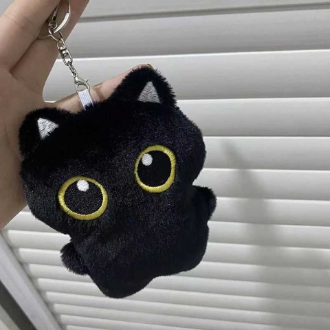Cute Black Cat Plush Toy Keychain for Boys W250116