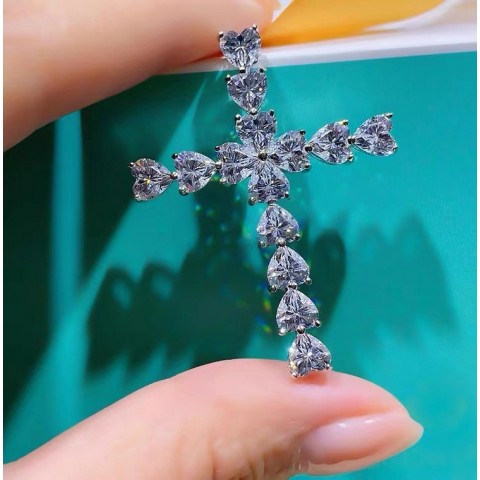 Sterg Sier Sterling Silver Cross Necklace with White Topaz CZ Heart for Women