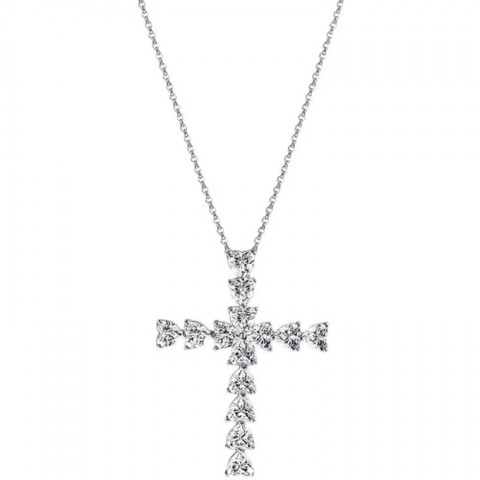 Sterg Sier Sterling Silver Cross Necklace with White Topaz CZ Heart for Women