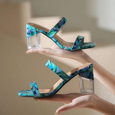 Women's Transparent Crystal Gladiator Sandals with Kitten Heels - Free Shipping