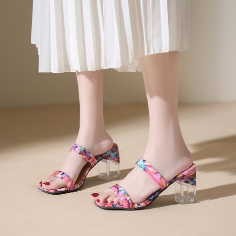 Women's Transparent Crystal Gladiator Sandals with Kitten Heels - Free Shipping