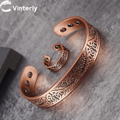 Magnetic Copper Yggdrasil Jewelry Set - Adjustable Bracelet & Ring for Men