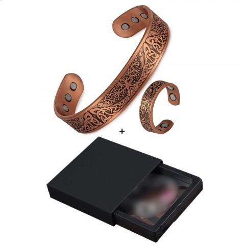 Magnetic Copper Yggdrasil Jewelry Set - Adjustable Bracelet & Ring for Men