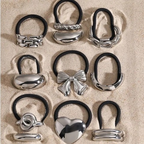 Uworld Women's Silver Dome Stainless Steel Hair Cuff Elastic Bands