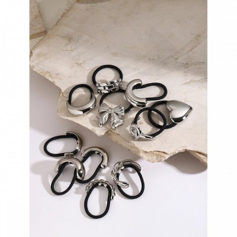 Uworld Women's Silver Dome Stainless Steel Hair Cuff Elastic Bands