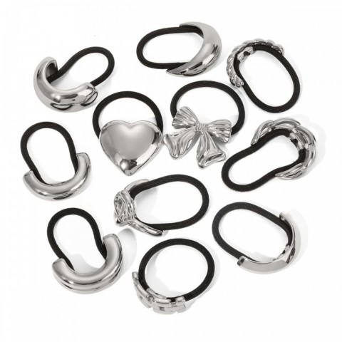 Uworld Women's Silver Dome Stainless Steel Hair Cuff Elastic Bands