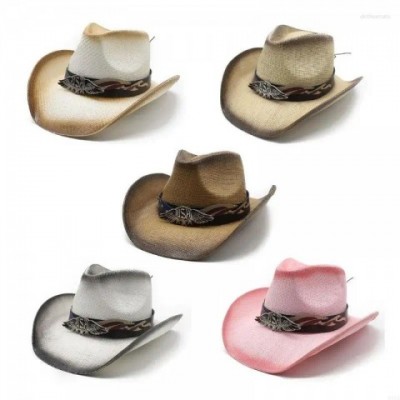 Y1UA Unisex Straw Cowboy Beret, Black Wide Brim for Men, Casual Wear