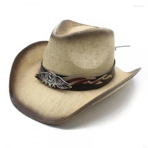 Y1UA Unisex Straw Cowboy Beret, Black Wide Brim for Men, Casual Wear
