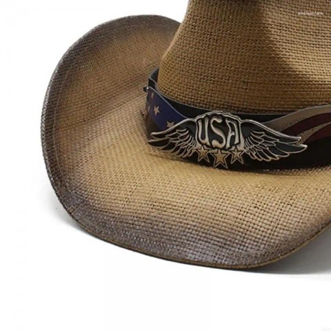 Y1UA Unisex Straw Cowboy Beret, Black Wide Brim for Men, Casual Wear