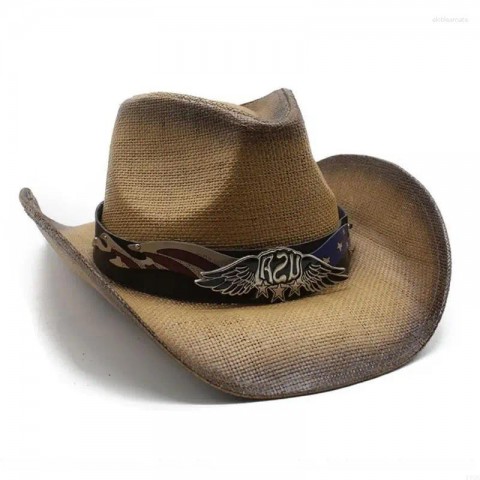Y1UA Unisex Straw Cowboy Beret, Black Wide Brim for Men, Casual Wear