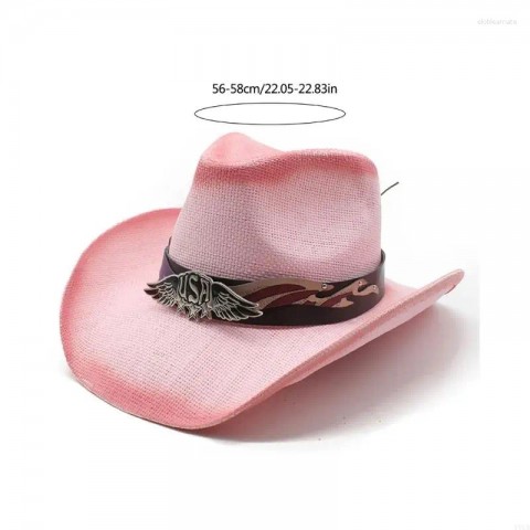 Y1UA Unisex Straw Cowboy Beret, Black Wide Brim for Men, Casual Wear