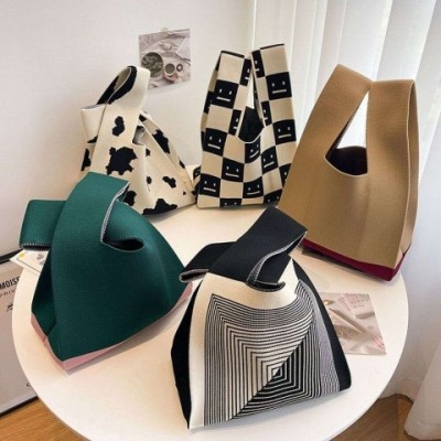 Plaid Handcrafted Soft Knit Tote Bag for Women | Mini Wristlet with Vibrant Patterns