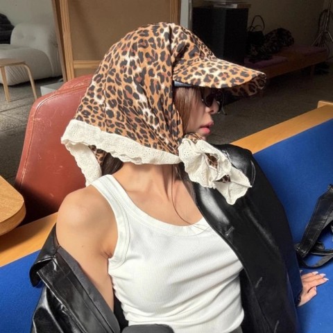 Ins Trendy Leopard Print Y2K Wide Brim Hat for Women