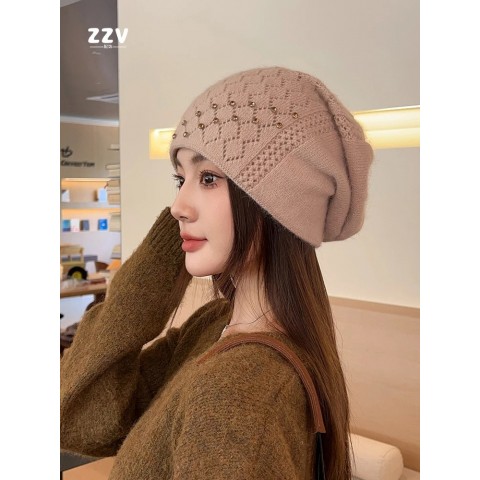 R76 Winter Warmth Hip-Hop Striped Beanie Hat for Women